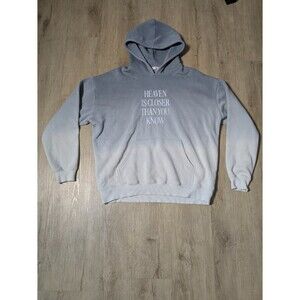 Elevated Faith Heaven Is Closer Graphic Pullover Hoodie Blue Gray Long Sleeve